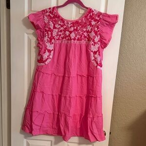 Vibrant Pink Dress with Floral Embroidery